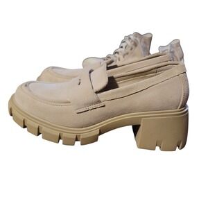 Steve Madden Suede Chunky Platform Loafers Y2K Academia Tan/Beige 7.5